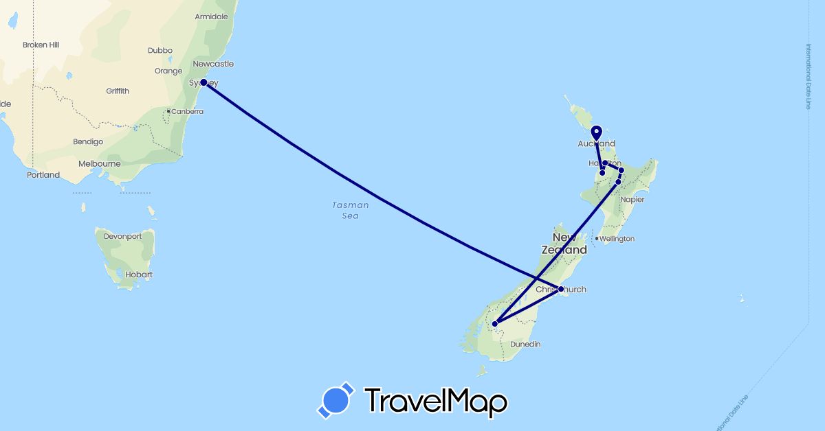 TravelMap itinerary: driving in Australia, New Zealand (Oceania)